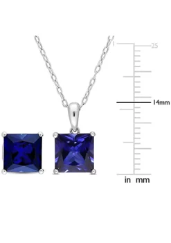 Best deal 👍 Lab Created 2-Piece Set of 8.65 ct. t.g.w. Created Blue Sapphire Solitaire Earrings and Pendant with Chain in Sterling Silver by Belk & Co. ✔️ -DealsBelk & Co. Store Belk 15080