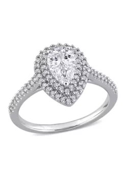 Top 10 🌟 1 ct. t.w. Moissanite and 1/3 ct. t.w. Diamond Teardrop Halo Engagement Ring in 14k White Gold by Belk & Co. 👏