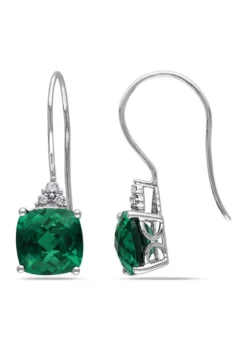 Best Pirce ⭐ 5.37 ct. t.w. Lab Created Emerald Earrings with Diamonds in 10K White Gold by Belk & Co. 🌟
