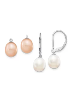 Cheapest 👍 Sterling Silver Rhodium-plated 7-8mm Freshwater Cultured Pearl Leverback 2pc Enhancer Set by Belk & Co. ⭐