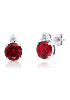 Hot Sale 🌟 7 Millimeter Round Created Ruby and Diamond Accent Stud Earrings in Sterling Silver by Belk & Co. ✔️