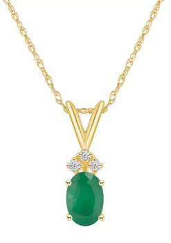 Discount 👍 14K Gold 7x5 Oval Emerald Diamond Accent Pendant by Belk & Co. 🎉