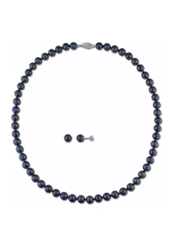 Cheap 😀 Black Cultured Pearl Strand and Stud Earrings 2-Piece Set in 14k White Gold by Belk & Co. 🤩