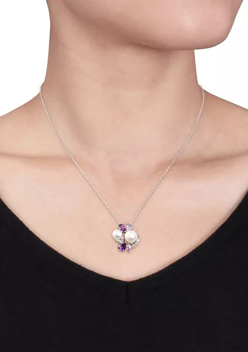 Coupon 🤩 2 -Pc Set Of 4 CT TGW Created White and Pink Sapphire, Amethyst, Rose de France and Cultured Freshwater Pearl Cluster Earrings and Pendant With Chain in Sterling Silver by Belk & Co. 🛒 2 Coupon 🤩 2 -Pc Set Of 4 CT TGW Created White and Pink Sapphire, Amethyst, Rose de France and Cultured Freshwater Pearl Cluster Earrings and Pendant With Chain in Sterling Silver by Belk & Co. 🛒 - Image 2