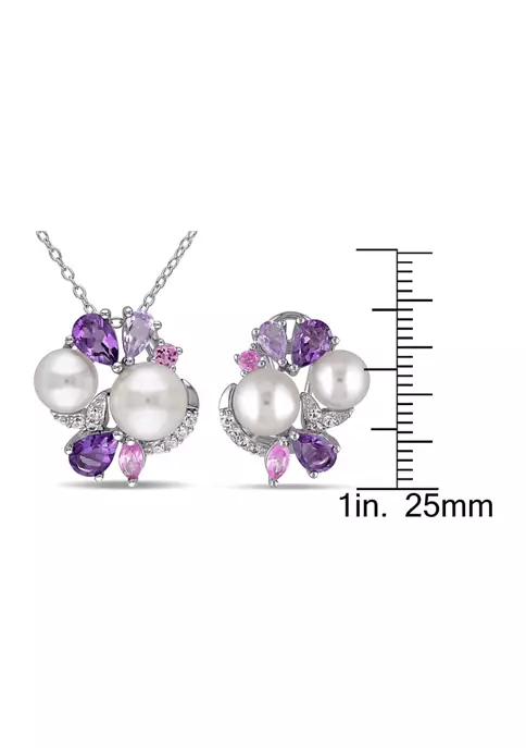 Coupon 🤩 2 -Pc Set Of 4 CT TGW Created White and Pink Sapphire, Amethyst, Rose de France and Cultured Freshwater Pearl Cluster Earrings and Pendant With Chain in Sterling Silver by Belk & Co. 🛒 3 Coupon 🤩 2 -Pc Set Of 4 CT TGW Created White and Pink Sapphire, Amethyst, Rose de France and Cultured Freshwater Pearl Cluster Earrings and Pendant With Chain in Sterling Silver by Belk & Co. 🛒 - Image 3