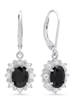 Brand new 😀 Sterling Silver Halo Sunburst Oval Onyx Leverback Earrings (8 mm x 6 mm) by Belk & Co. ✔️