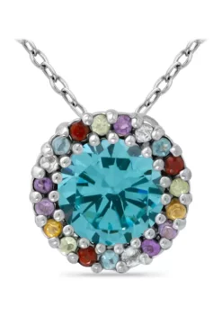 Best Sale 🎁 1.6 ct. t.w. Blue Topaz with Multi Gemstone Halo Necklace, Sterling Silver by Belk & Co. 👍 -DealsBelk & Co. Store Belk 15250