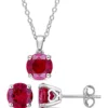 Best Sale ✔️ Lab Created 4 7/8CT TGW Created Ruby Solitaire Stud Earring and Pendant with chain Set in Sterling Silver by Belk & Co. 😀