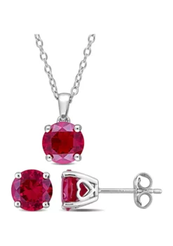 Best Sale ✔️ Lab Created 4 7/8CT TGW Created Ruby Solitaire Stud Earring and Pendant with chain Set in Sterling Silver by Belk & Co. 😀
