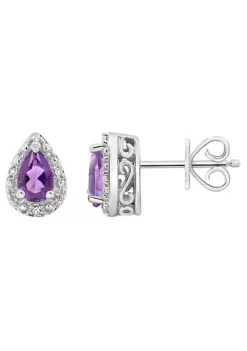 Brand new 🥰 Sterling Silver 6x4mm Pear Shaped Amethyst Diamond Accent Halo Stud Earrings by Belk & Co. ❤️ -DealsBelk & Co. Store Belk 15290