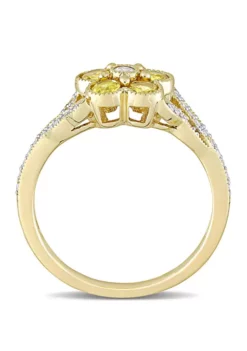 New 😉 5/8 ct. t.w. Yellow Sapphire and 1/6 ct. t.w. Diamond Floral Engagement Ring in 10k Yellow Gold by Belk & Co. ✨ -DealsBelk & Co. Store Belk 15299