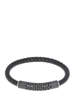 Brand new ❤️ Braided Black Leather Bracelet with Black Ip Stainless Steel Clasp by Belk & Co. 🎁 -DealsBelk & Co. Store Belk 15310