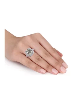 Wholesale 🥰 Lab Created Green Quartz and Created White Sapphire Halo Ring in Sterling Silver by Belk & Co. 🎁 -DealsBelk & Co. Store Belk 15326