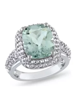 Wholesale 🥰 Lab Created Green Quartz and Created White Sapphire Halo Ring in Sterling Silver by Belk & Co. 🎁 -DealsBelk & Co. Store Belk 15327