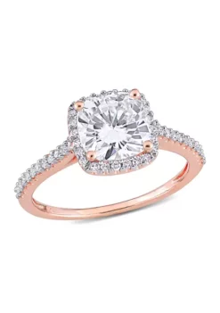 Cheapest 🔥 Lab Created 2 ct. t.w. Moissanite and 1/4 ct. t.w. Diamond Cushion-Cut Halo Engagement Ring in 14k Rose Gold by Belk & Co. ✨