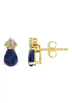 Best Sale 😍 14K Gold 6x4 Pear Shape Sapphire 1/8 Cttw Diamond Earrings by Belk & Co. 👏