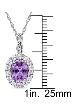 Promo 😉 Created Alexandrite, White Topaz and Diamond Accent Oval Vintage Pendant With Chain in 14k White Gold by Belk & Co. 🎉 -DealsBelk & Co. Store Belk 15458