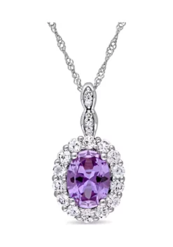 Promo 😉 Created Alexandrite, White Topaz and Diamond Accent Oval Vintage Pendant With Chain in 14k White Gold by Belk & Co. 🎉 -DealsBelk & Co. Store Belk 15460