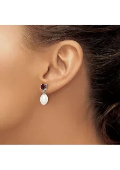 Best Pirce 👏 1.225 ct. t.w. Garnet and Freshwater Cultured Pearl Rhodium-plated 7-8mm Teardrop Earrings in Sterling Silver by Belk & Co. ❤️ -DealsBelk & Co. Store Belk 15472