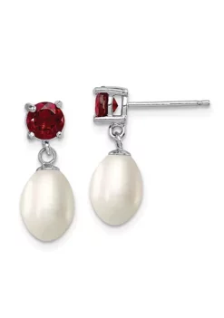 Best Pirce 👏 1.225 ct. t.w. Garnet and Freshwater Cultured Pearl Rhodium-plated 7-8mm Teardrop Earrings in Sterling Silver by Belk & Co. ❤️ -DealsBelk & Co. Store Belk 15474