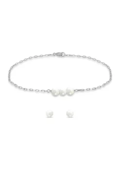 Best deal 👍 Fresh Water Pearl Paper Clip Chain Bracelet and Stud Earrings, 2PC Set, Sterling Silver by Belk & Co. 🛒 -DealsBelk & Co. Store Belk 15509