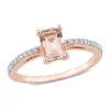 Budget ⌛ 7/8 ct. t.w. Morganite and 1/10 ct. t.w. Diamond Emerald Cut Engagement Ring in 10k Rose Gold by Belk & Co. 🧨