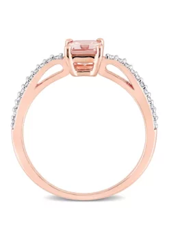 Budget ⌛ 7/8 ct. t.w. Morganite and 1/10 ct. t.w. Diamond Emerald Cut Engagement Ring in 10k Rose Gold by Belk & Co. 🧨 -DealsBelk & Co. Store Belk 15514