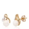 Best Sale 👏 Freshwater Pearl and Diamond Flower Stud Earrings in 10K Yellow Gold by Belk & Co. 🎉