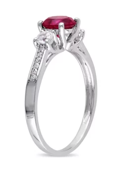 Hot Sale 🌟 Created Ruby, White Sapphire and Diamond-Accent 3-Stone Ring in 10k White Gold by Belk & Co. 😍 -DealsBelk & Co. Store Belk 15524