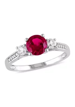 Hot Sale 🌟 Created Ruby, White Sapphire and Diamond-Accent 3-Stone Ring in 10k White Gold by Belk & Co. 😍 -DealsBelk & Co. Store Belk 15526