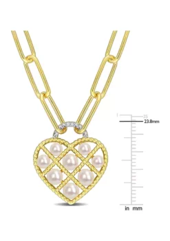 Flash Sale 😉 Freshwater Cultured Pearl & Diamond Accent Heart Paperclip Chain Link Necklace in Yellow Plated Sterling Silver by Belk & Co. ⌛ -DealsBelk & Co. Store Belk 15529