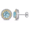 Outlet ✔️ 3.16 CT TGW Sky Blue Topaz and 1/6 CT TW Diamond Halo Stud Earrings in Yellow Plated Sterling Silver by Belk & Co. 🥰