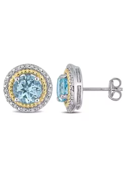 Outlet โ๏ธ 3.16 CT TGW Sky Blue Topaz and 1/6 CT TW Diamond Halo Stud Earrings in Yellow Plated Sterling Silver by Belk & Co. ๐ฅฐ