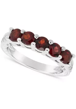 Buy ๐ Sterling Silver 4mm Round 5-Stone Garnet Ring by Belk & Co. โค๏ธ