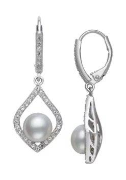 Brand new 🤩 7-8mm Cultured Freshwater Pearl and Lab Created Sapphire Earrings in Sterling Silver by Belk & Co. 🤩
