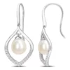 Best Sale ❤️ 8-8.5mm Freshwater Cultured Pearl and 1/3 CT TGW White Sapphire Open Hook Earrings in Sterling Silver by Belk & Co. ⭐