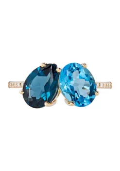 Hot Sale 🔥 1/10 ct. t.w. Diamond and Swiss Blue Topaz and London Blue Topaz Ring in 10K Yellow Gold by Belk & Co. ❤️ -DealsBelk & Co. Store Belk 1557