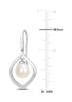 Best Sale ❤️ 8-8.5mm Freshwater Cultured Pearl and 1/3 CT TGW White Sapphire Open Hook Earrings in Sterling Silver by Belk & Co. ⭐ -DealsBelk & Co. Store Belk 15571