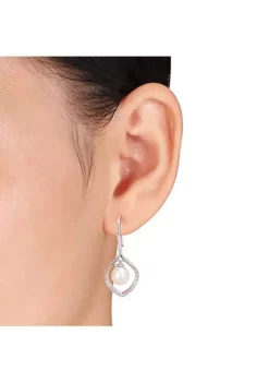 Best Sale ❤️ 8-8.5mm Freshwater Cultured Pearl and 1/3 CT TGW White Sapphire Open Hook Earrings in Sterling Silver by Belk & Co. ⭐ -DealsBelk & Co. Store Belk 15572