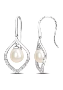 Best Sale ❤️ 8-8.5mm Freshwater Cultured Pearl and 1/3 CT TGW White Sapphire Open Hook Earrings in Sterling Silver by Belk & Co. ⭐ -DealsBelk & Co. Store Belk 15573