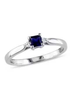 Hot Sale 🛒 Lab Created Princess Cut Created Blue Sapphire and Diamond Accent Ring in Sterling Silver by Belk & Co. ✔️