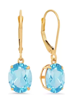 Hot Sale ⭐ 14K White Gold Oval Genuine Swiss Blue Topaz Dangle Earrings by Belk & Co. 🔔