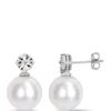 Best Pirce 🔥 Pearl and 1/10 ct. t.w. Diamond Accent Earrings in Sterling Silver by Belk & Co. 😉