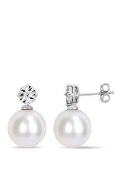 Best Pirce 🔥 Pearl and 1/10 ct. t.w. Diamond Accent Earrings in Sterling Silver by Belk & Co. 😉 -DealsBelk & Co. Store Belk 15613