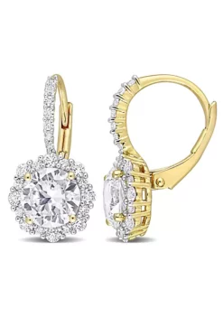 Wholesale 😍 Lab Created 4 CT TGW Created White Sapphire Halo Leverback Earrings in Yellow Plated Sterling Silver by Belk & Co. 😉