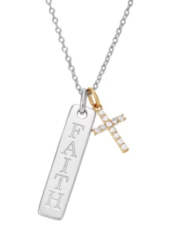 Hot Sale 🔥 Accent Diamond Faith Drop Heart Pendant in Sterling Silver + 10K Yellow Gold by Belk & Co. 🎉