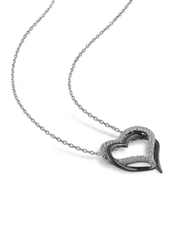 Outlet ✨ Lab Created 5/8 CT TGW Created White Sapphire Crossover Heart Necklace in Sterling Silver with Black Rhodium by Belk & Co. 🥰 -DealsBelk & Co. Store Belk 15654