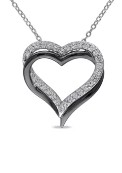 Outlet ✨ Lab Created 5/8 CT TGW Created White Sapphire Crossover Heart Necklace in Sterling Silver with Black Rhodium by Belk & Co. 🥰 -DealsBelk & Co. Store Belk 15656