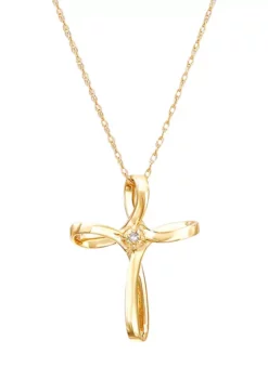 Hot Sale ๐ 1/10 ct. t.w. Diamond Cross Pendant with 18" Rope Chain in 14K Yellow Gold by Belk & Co. โค๏ธ