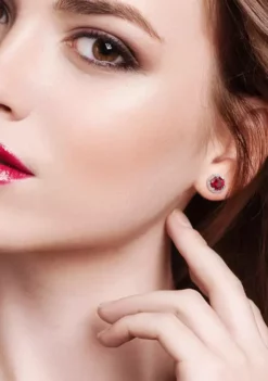 Wholesale 😍 Lab Created Created Ruby and Created White Sapphire Halo Stud Earrings in Sterling Silver by Belk & Co. 🌟 -DealsBelk & Co. Store Belk 15717